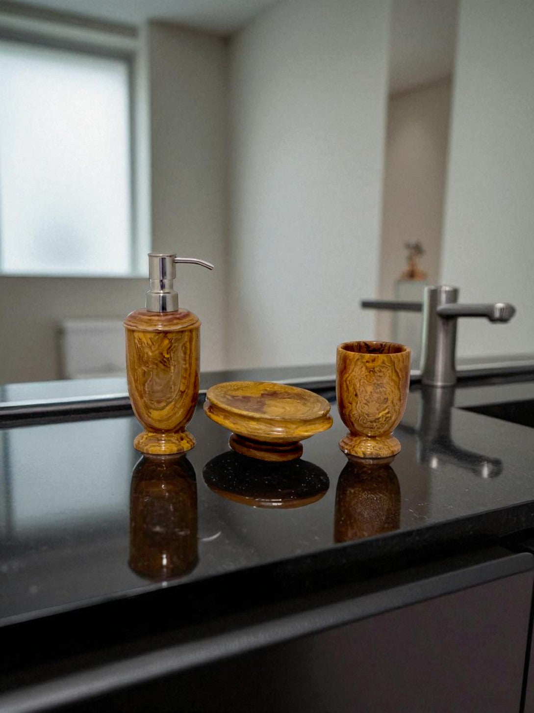 Multi Brown Onyx 3-Piece Bathroom Accessory Set