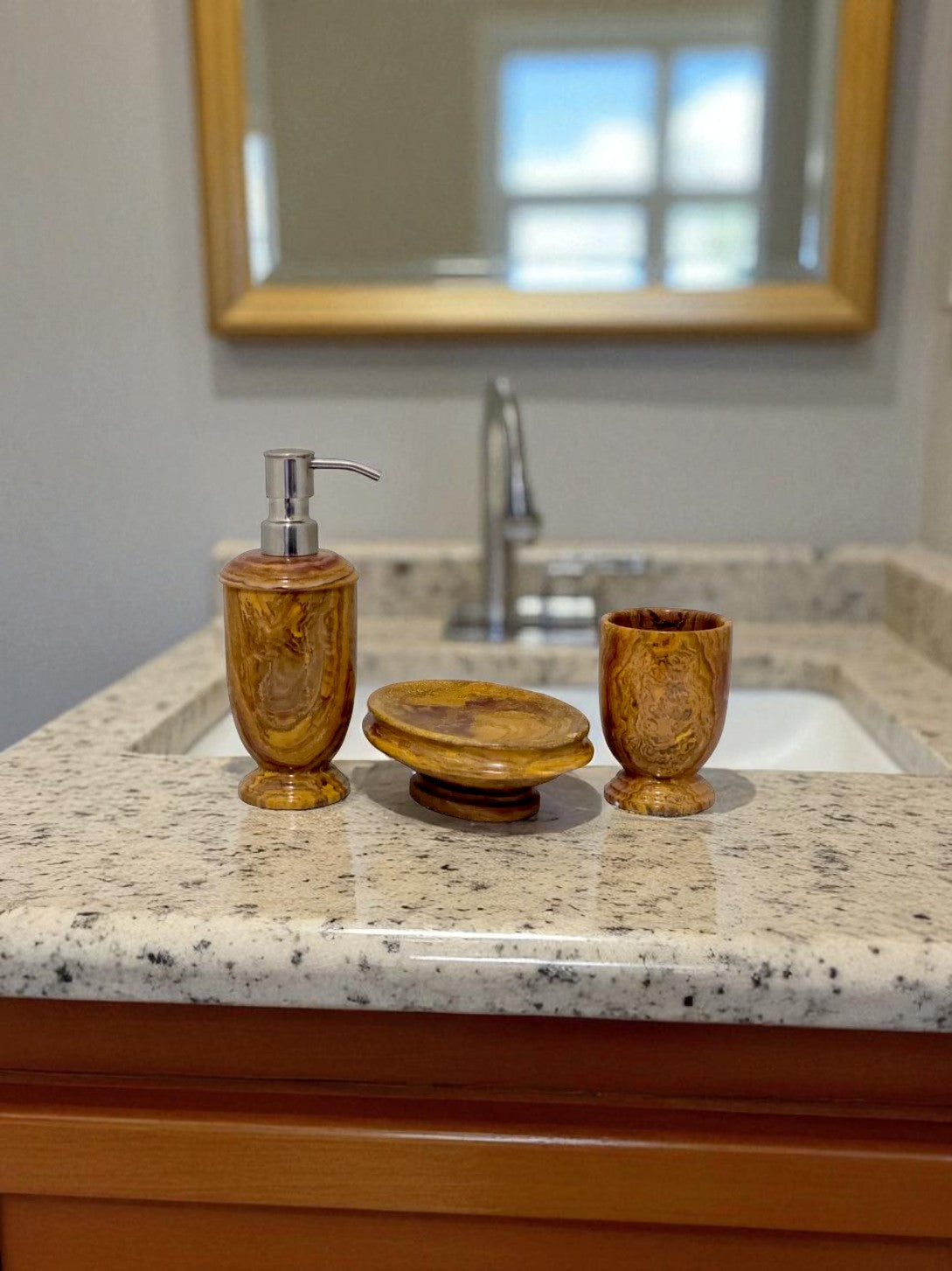 Multi Brown Onyx 3-Piece Bathroom Accessory Set - Nature Home Decor