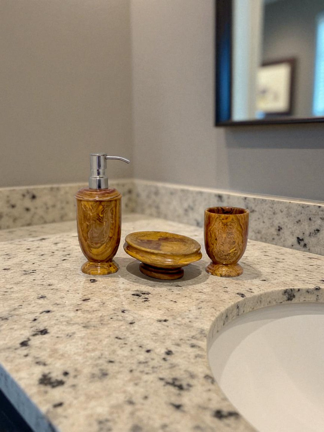 Multi Brown Onyx 3-Piece Bathroom Accessory Set - Nature Home Decor