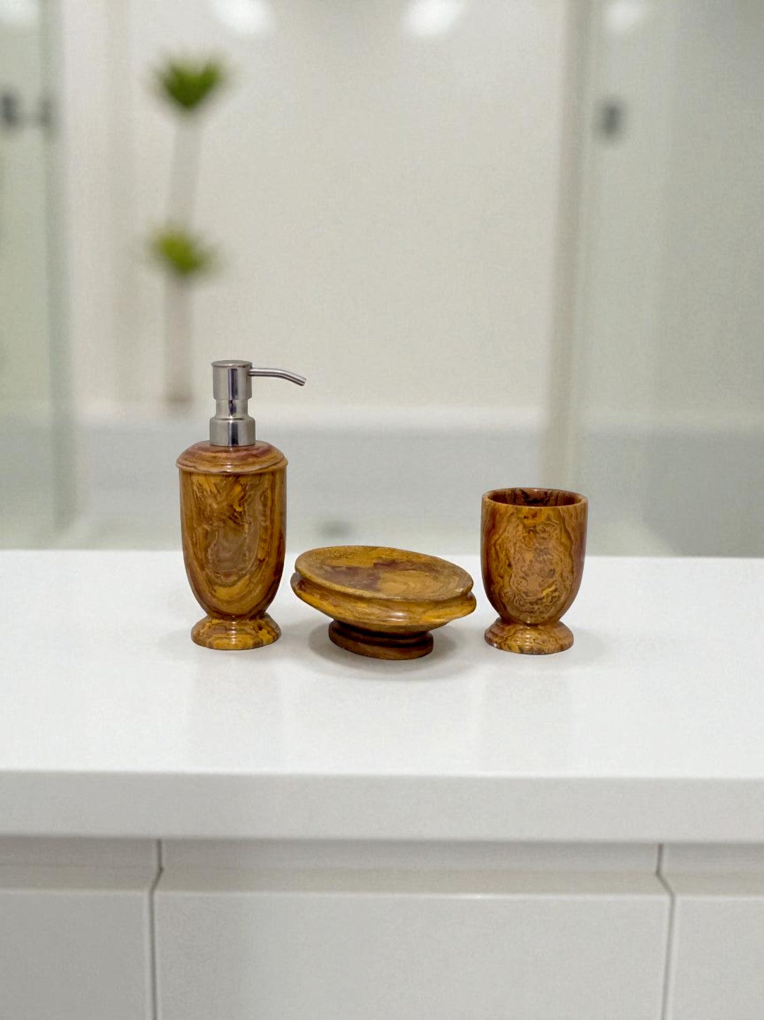 Multi Brown Onyx 3-Piece Bathroom Accessory Set