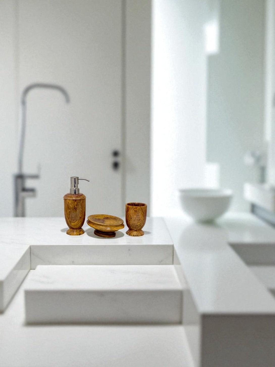 Multi Brown Onyx 3-Piece Bathroom Accessory Set - Nature Home Decor