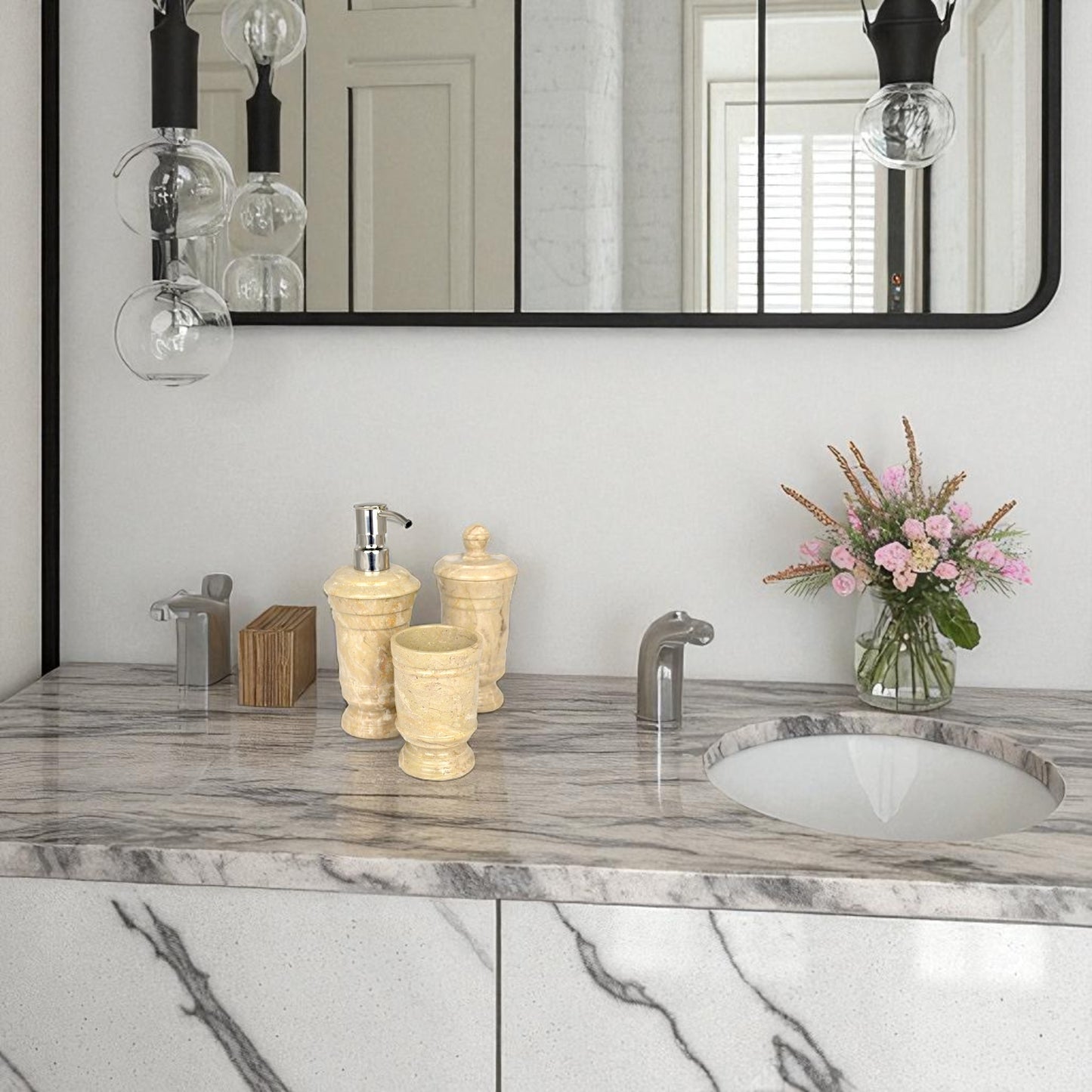Sahara Beige Marble 3 Piece Bathroom Set of Tasmanian COllection