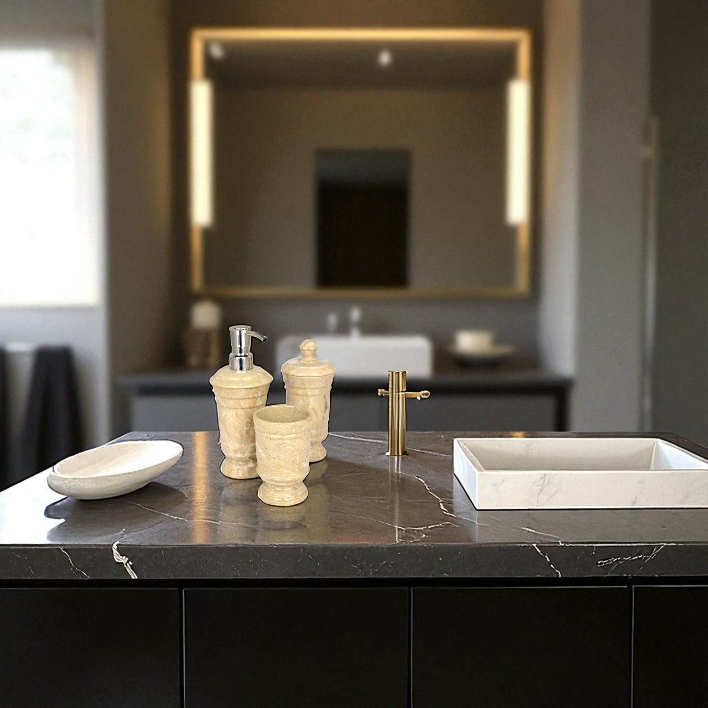 Sahara Beige Marble 3 Piece Bathroom Set of Tasmanian COllection