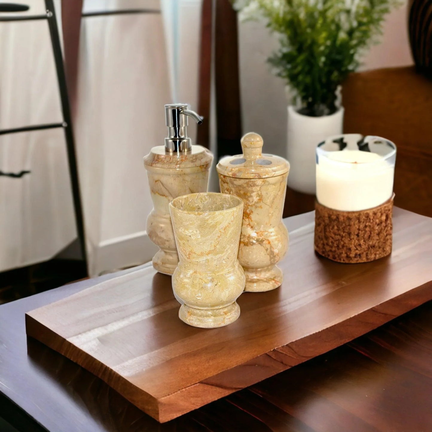 3-Piece Bath Set of Sahara Beige Marble - Nature Home Decor
