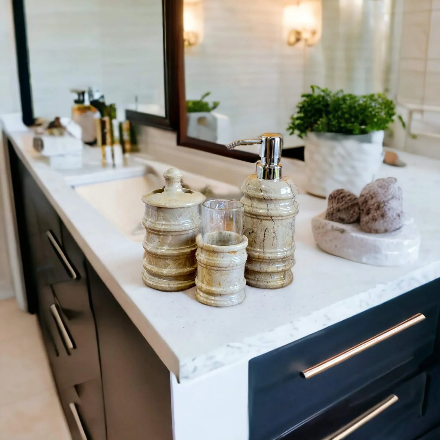 3 Piece Bath Set | Marble Bath Set - Nature Home Decor