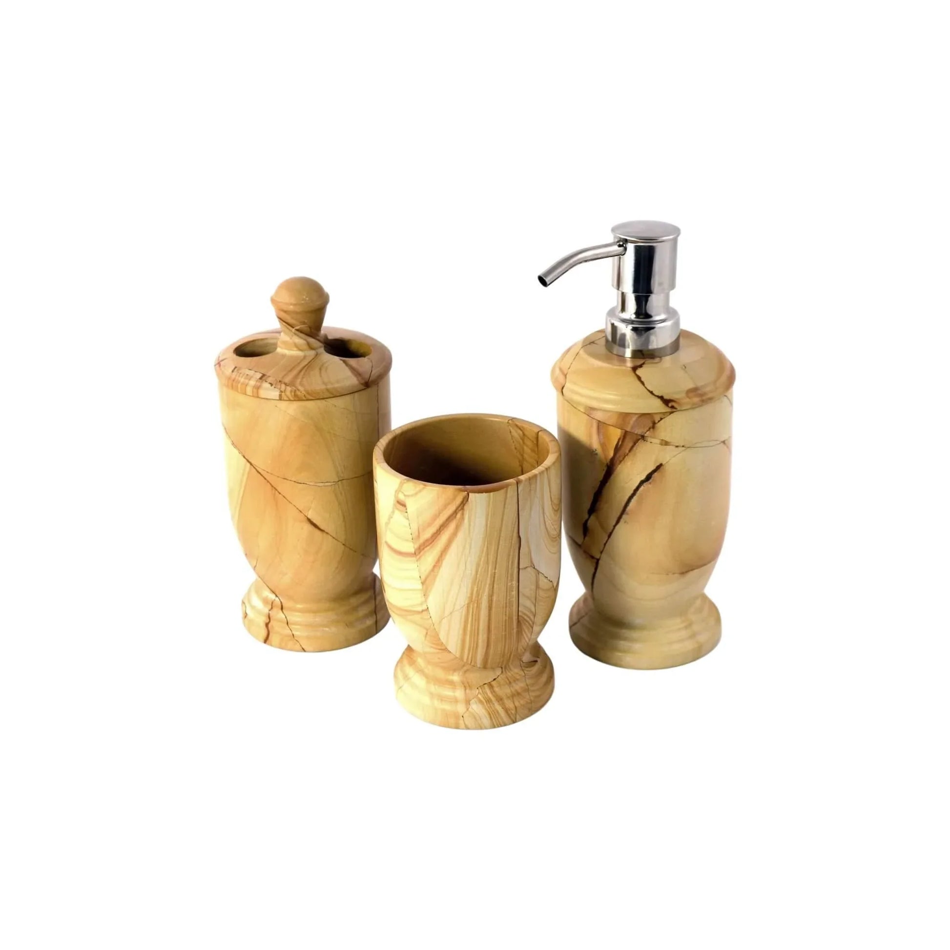 3-Piece Bathroom Accessory Set - Teak Marble - Nature Home Decor