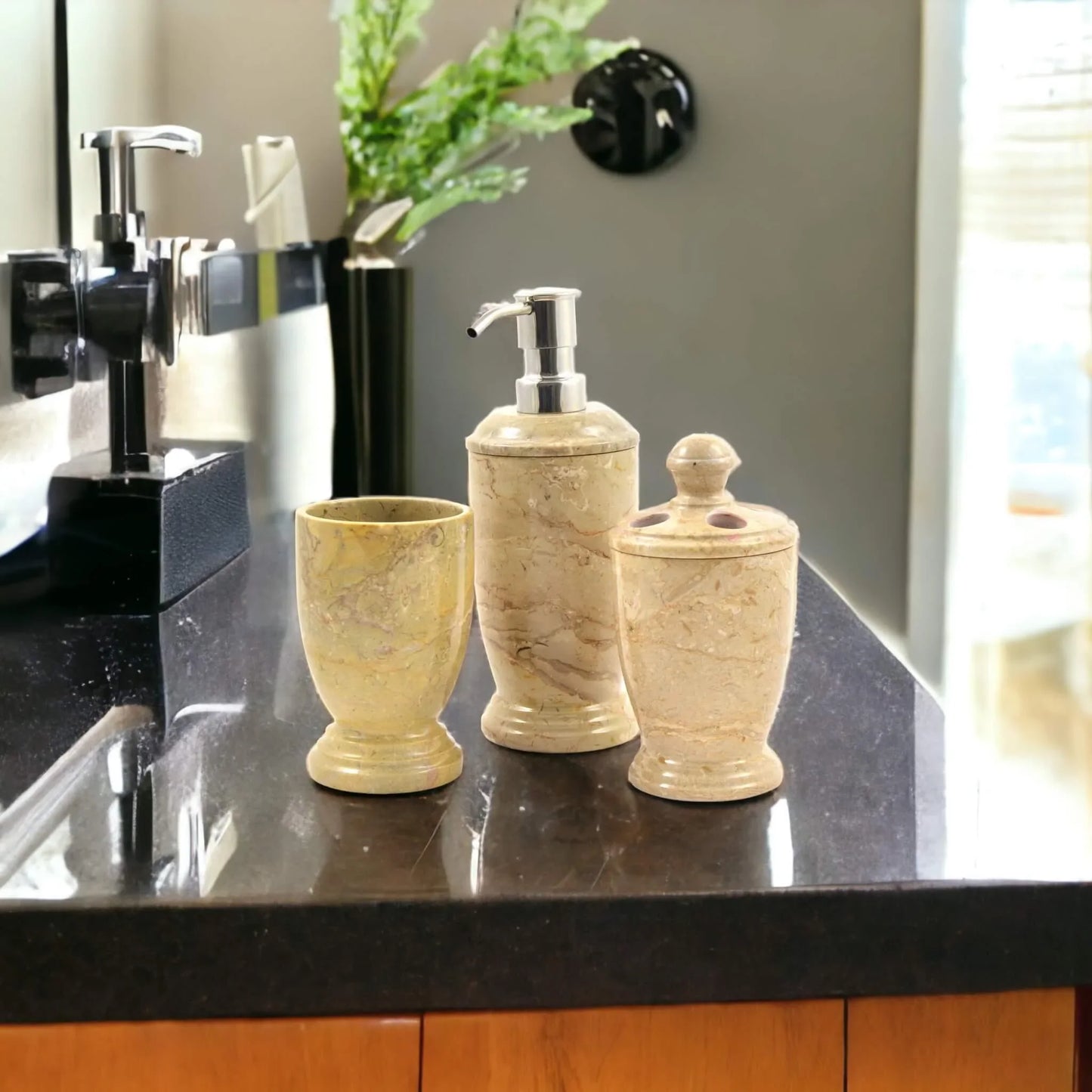 3 Piece Bathroom Set - Sahara Beige Marble - Nature Home Decor