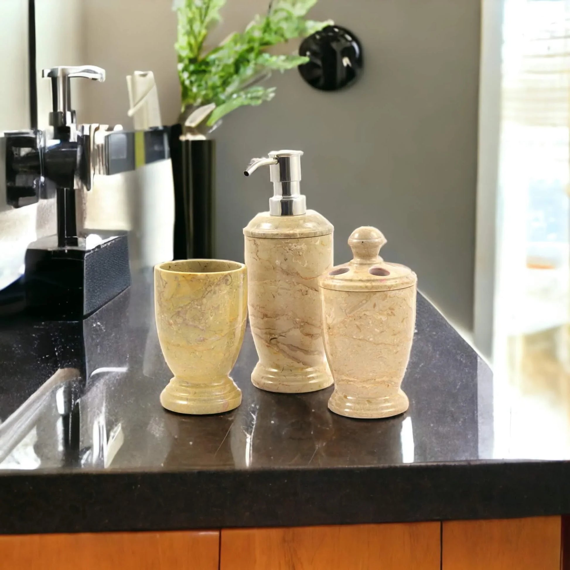 3 Piece Bathroom Set - Sahara Beige Marble - Nature Home Decor