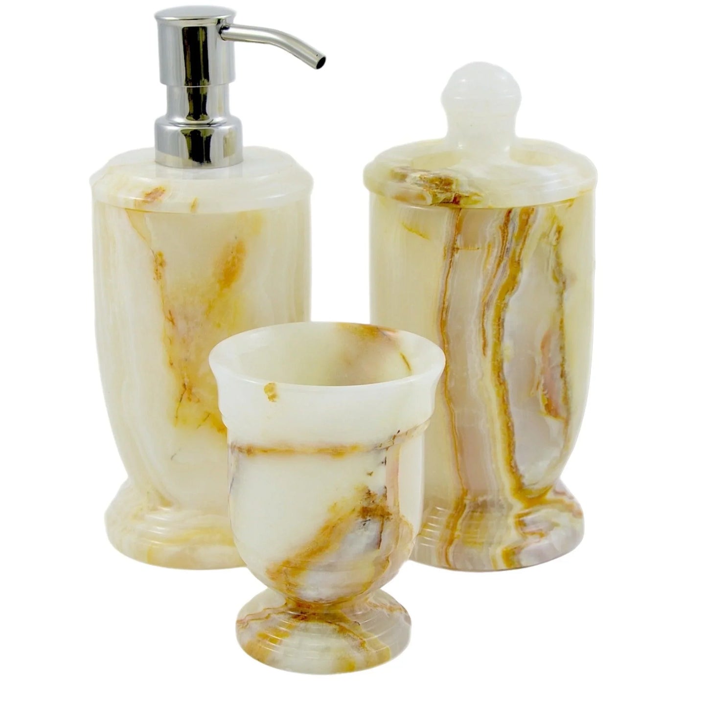 3 Piece Bathroom Set of White Marble - Atlantic Collection - Nature Home Decor