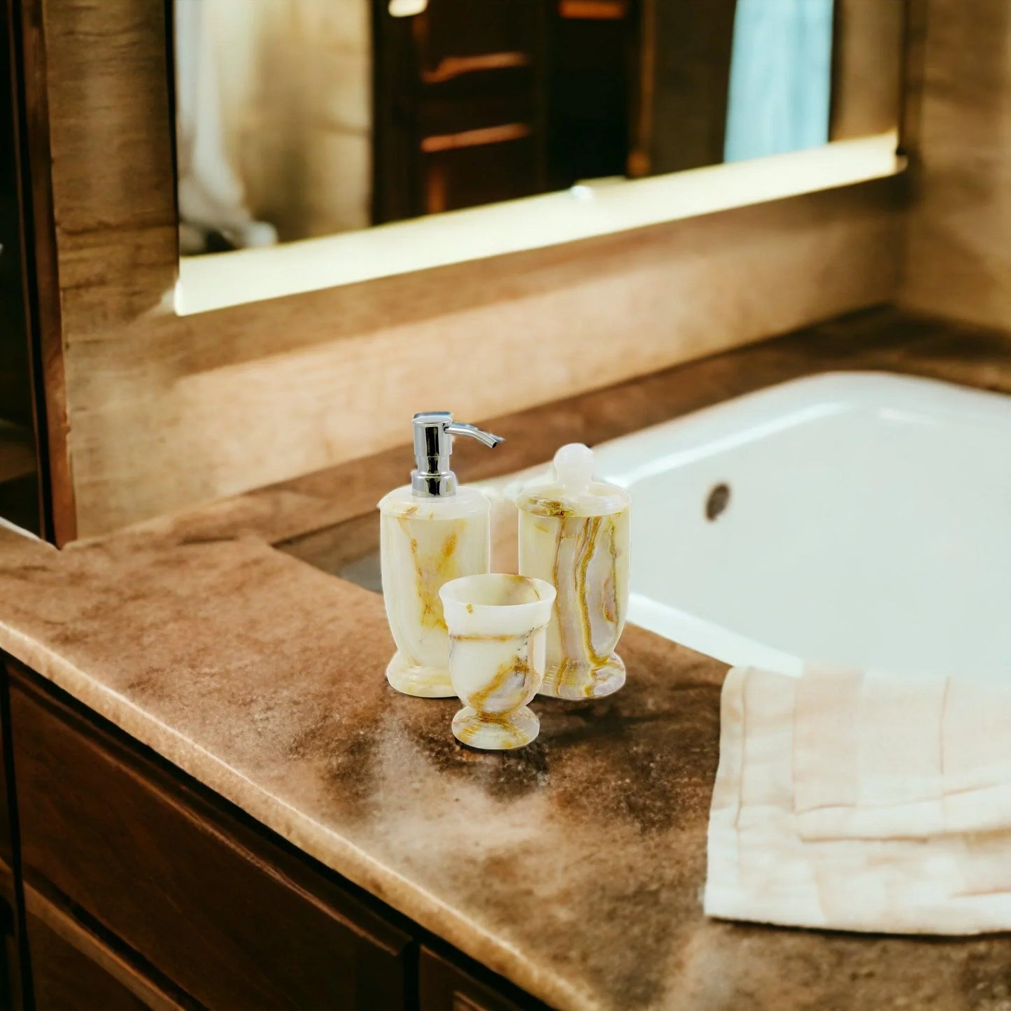 3 Piece Bathroom Set of White Marble - Atlantic Collection - Nature Home Decor