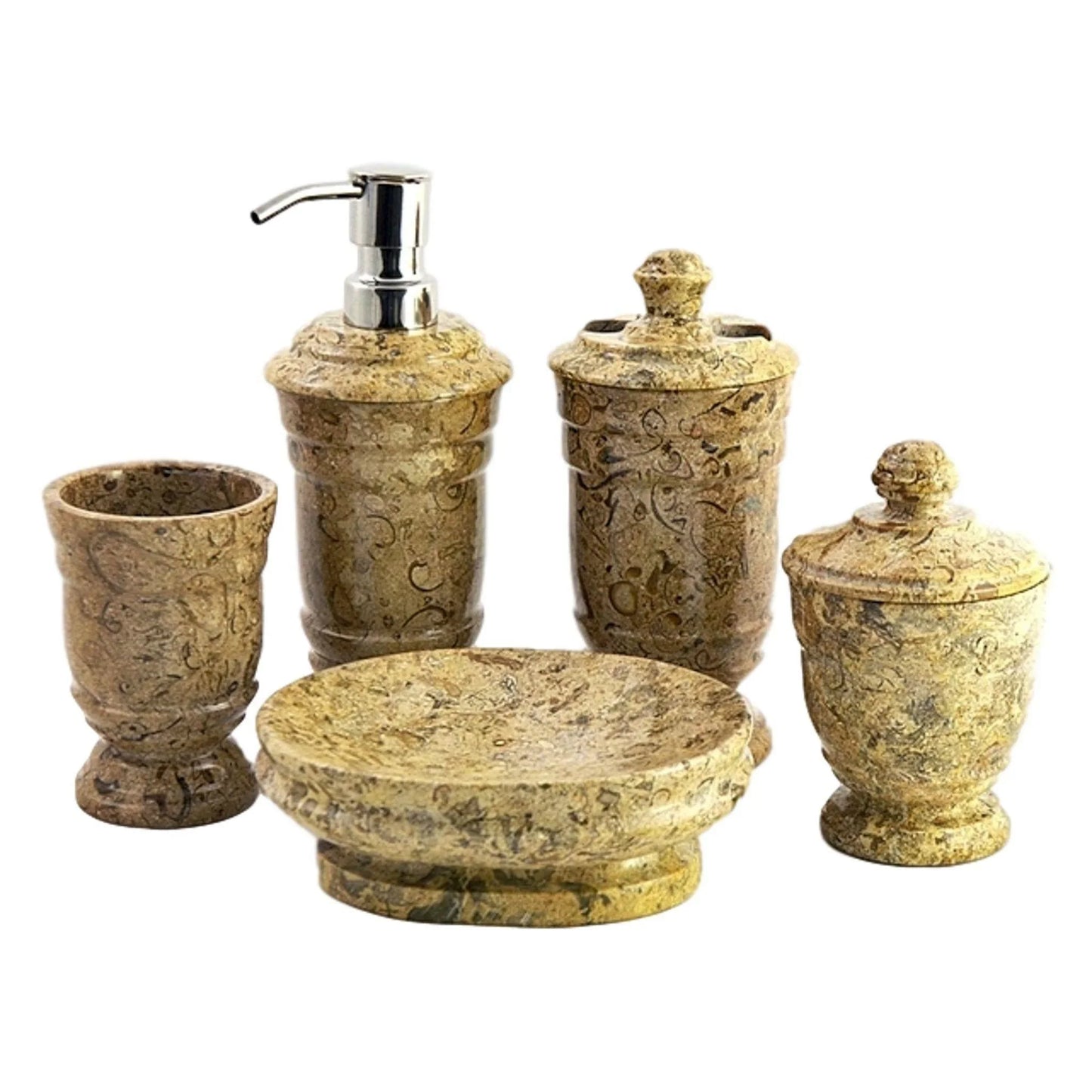 5-Piece Bathroom Accessories Set in Fossil Stone - Nature Home Decor