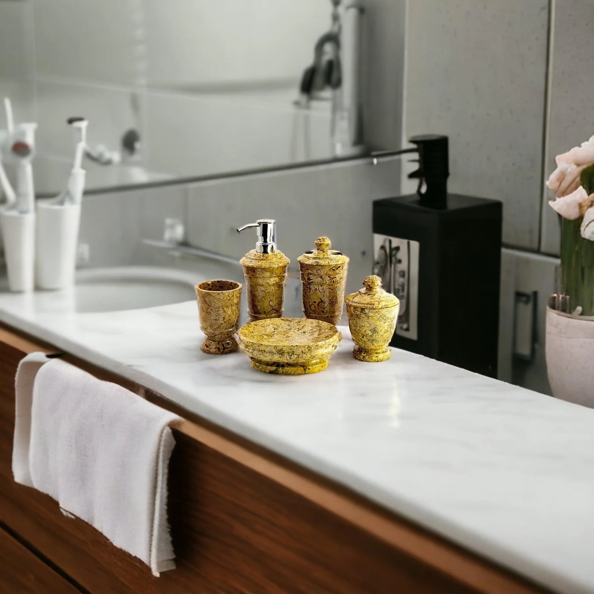 5-Piece Bathroom Accessories Set in Fossil Stone - Nature Home Decor