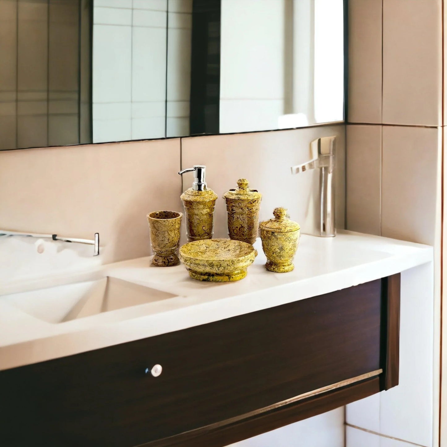 5-Piece Bathroom Accessories Set in Fossil Stone - Nature Home Decor