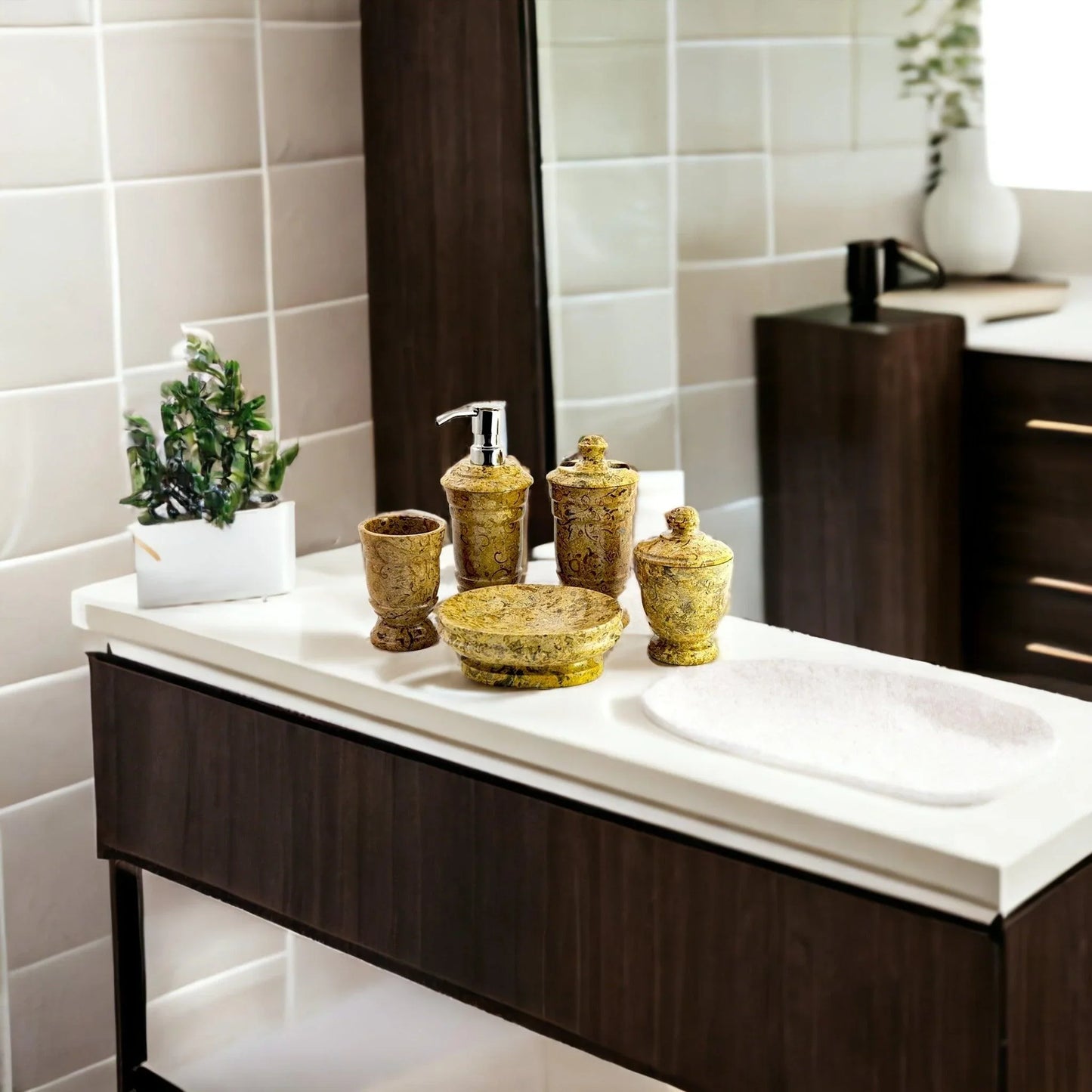 5-Piece Bathroom Accessories Set in Fossil Stone - Nature Home Decor