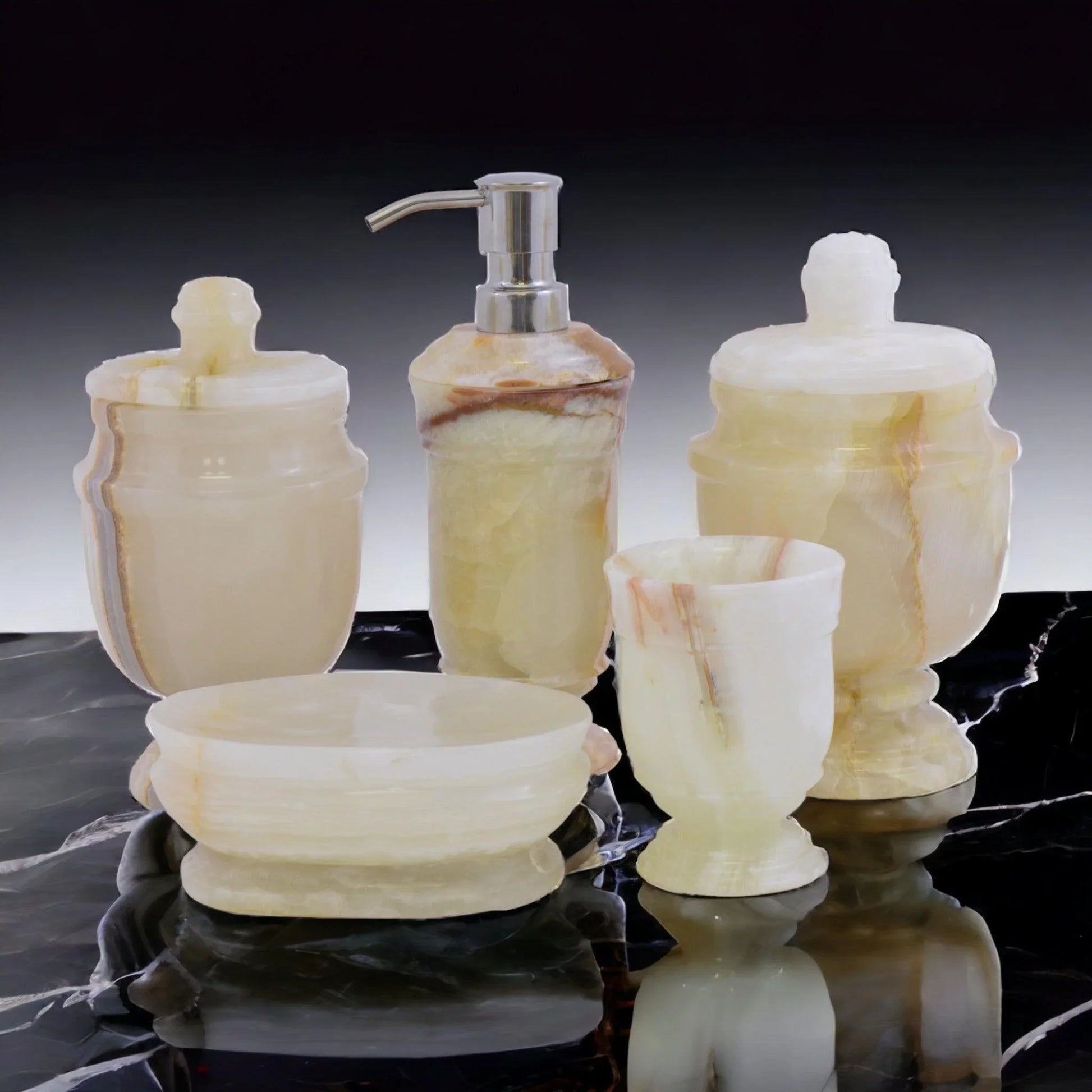 5-Piece bathroom Accessories Set of White Onyx - Nature Home Decor