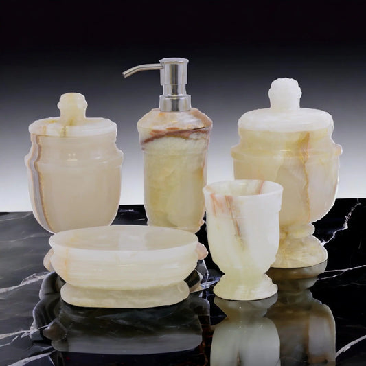 5-Piece bathroom Accessories Set of White Onyx - Nature Home Decor