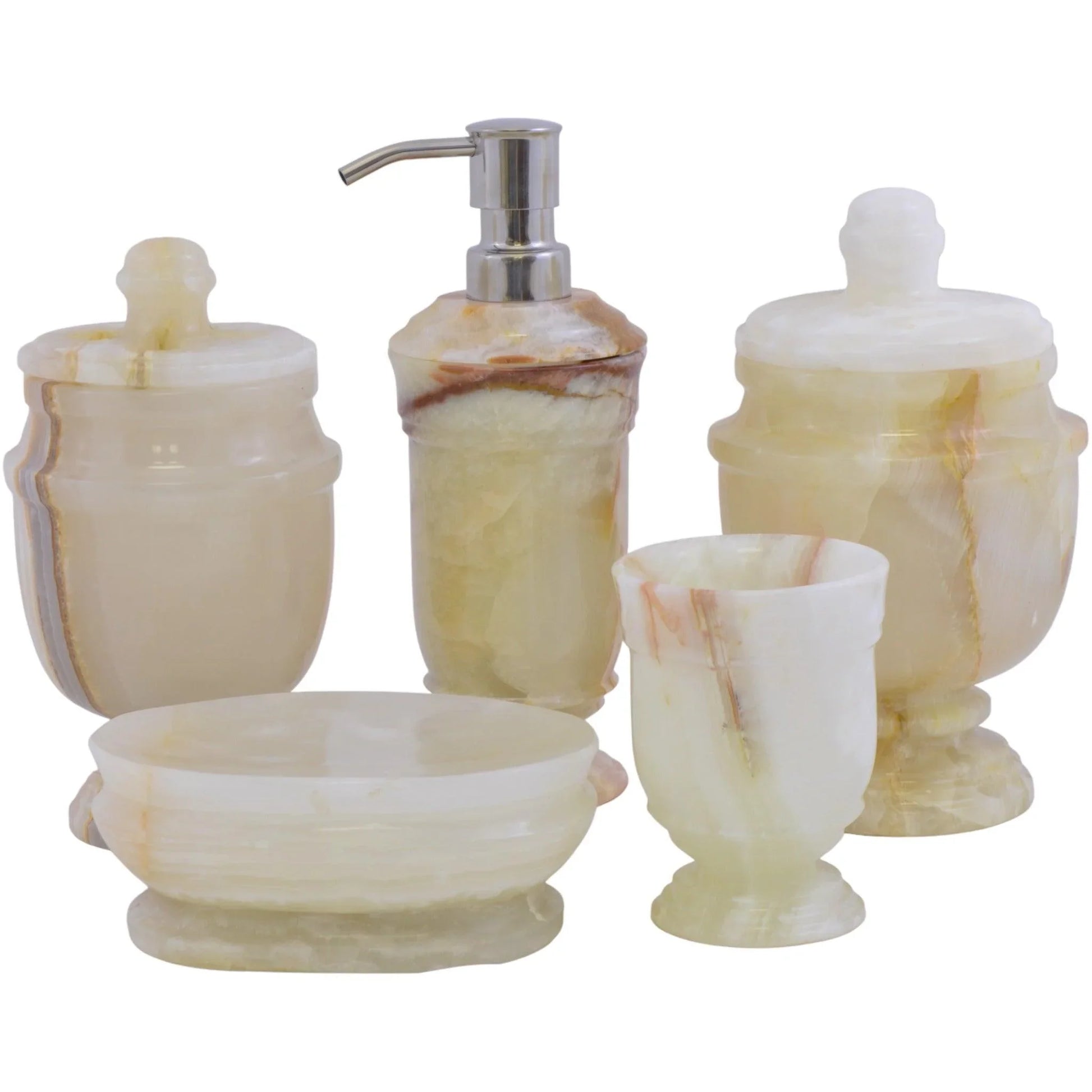 5-Piece bathroom Accessories Set of White Onyx - Nature Home Decor