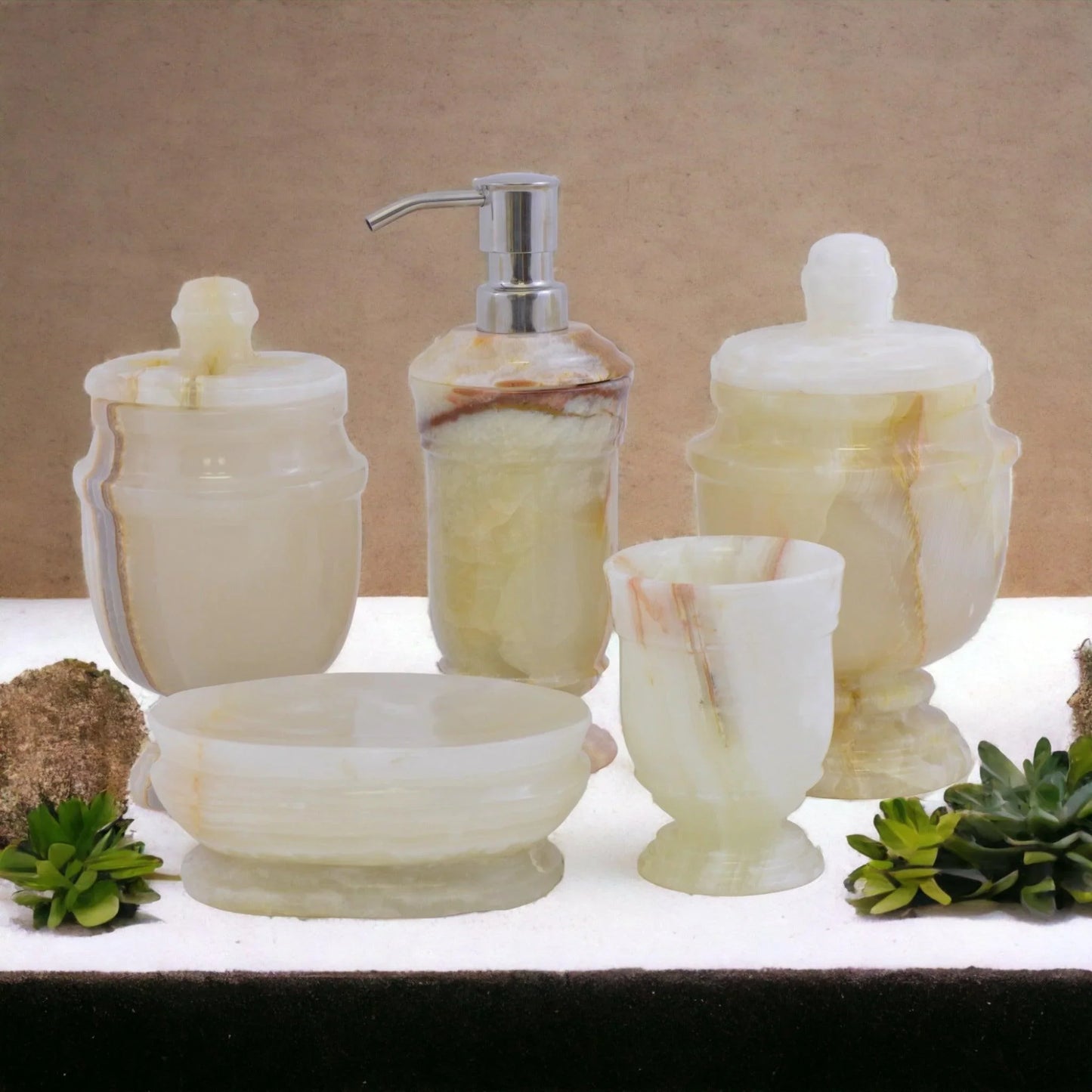 5-Piece bathroom Accessories Set of White Onyx - Nature Home Decor