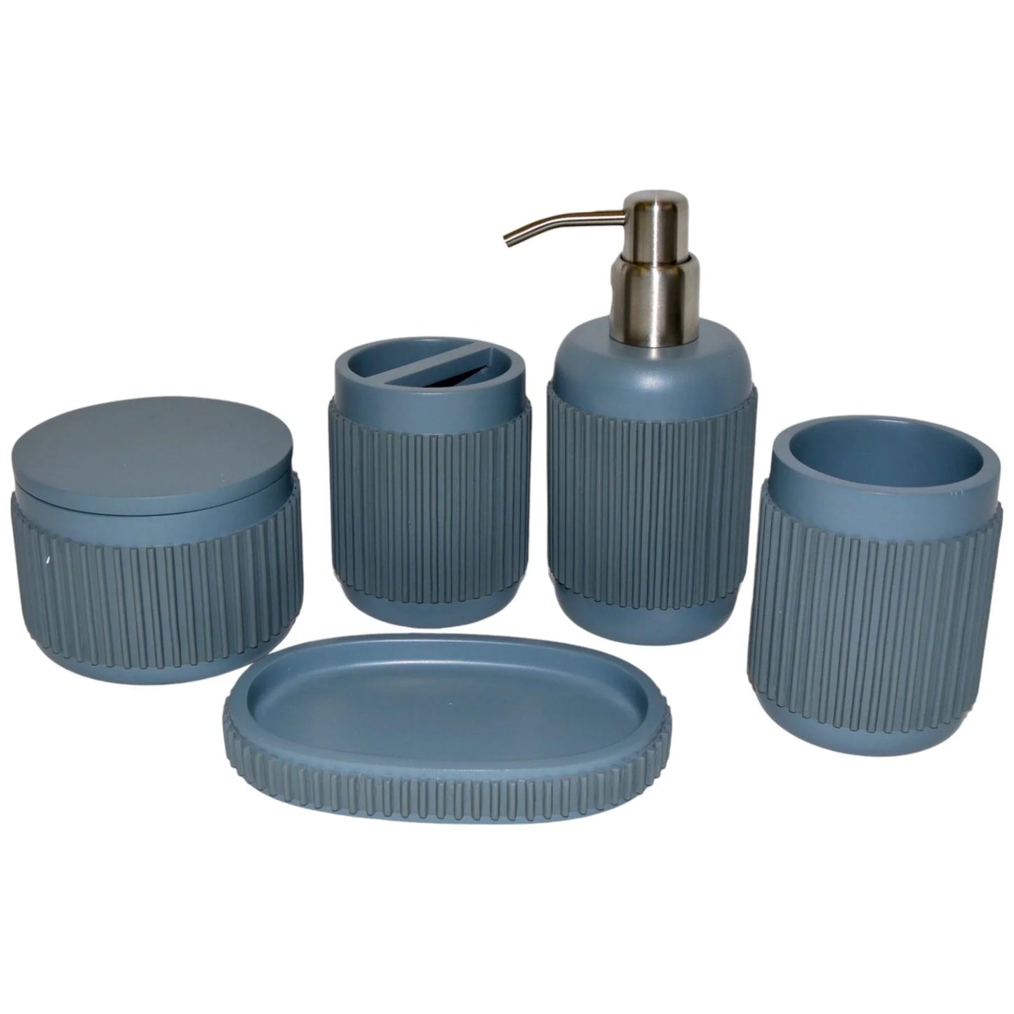 Bathroom Accessory Set of Grey Ribbed Design - Nature Home Decor