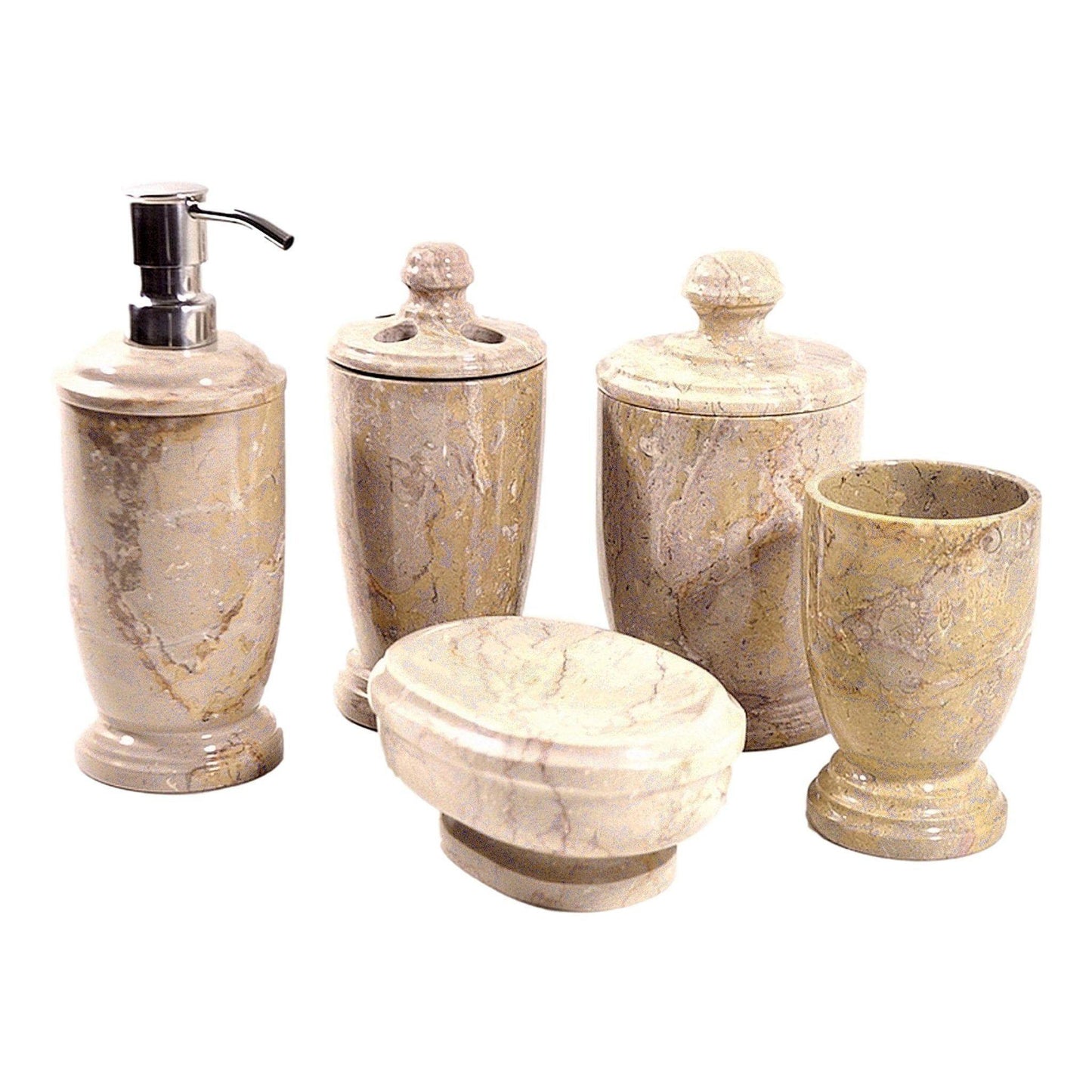 Sahara Beige Marble 5-Piece Bathroom Accessory Set of Atlantic Collection - Nature Home Decor