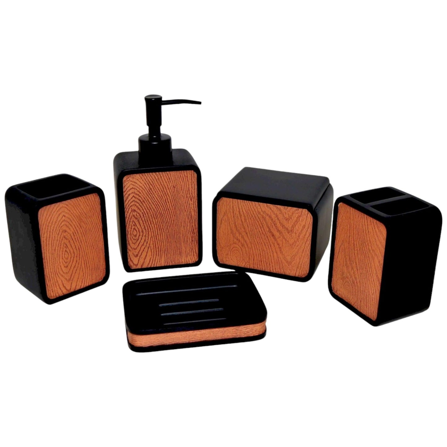 5-Piece Bathroom Set of Wood Finish - Nature Home Decor