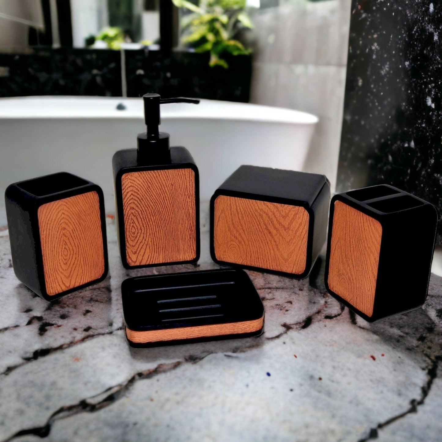 5-Piece Bathroom Set of Wood Finish - Nature Home Decor