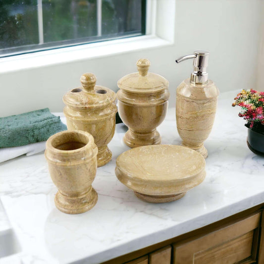 5 Piece Bathroom Set | Beige Marble - Nature Home Decor