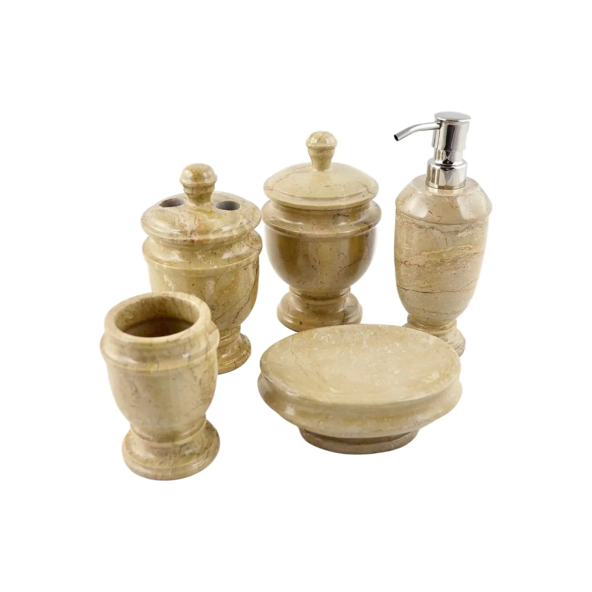 5 Piece Bathroom Set | Beige Marble - Nature Home Decor