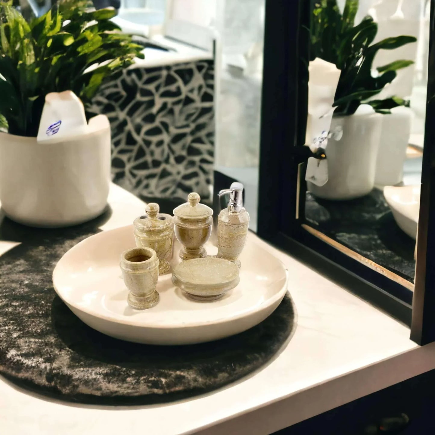 5 Piece Bathroom Set | Beige Marble - Nature Home Decor