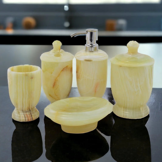 Bathroom Accessory Set of Elegant Pistachio Onyx - Nature Home Decor