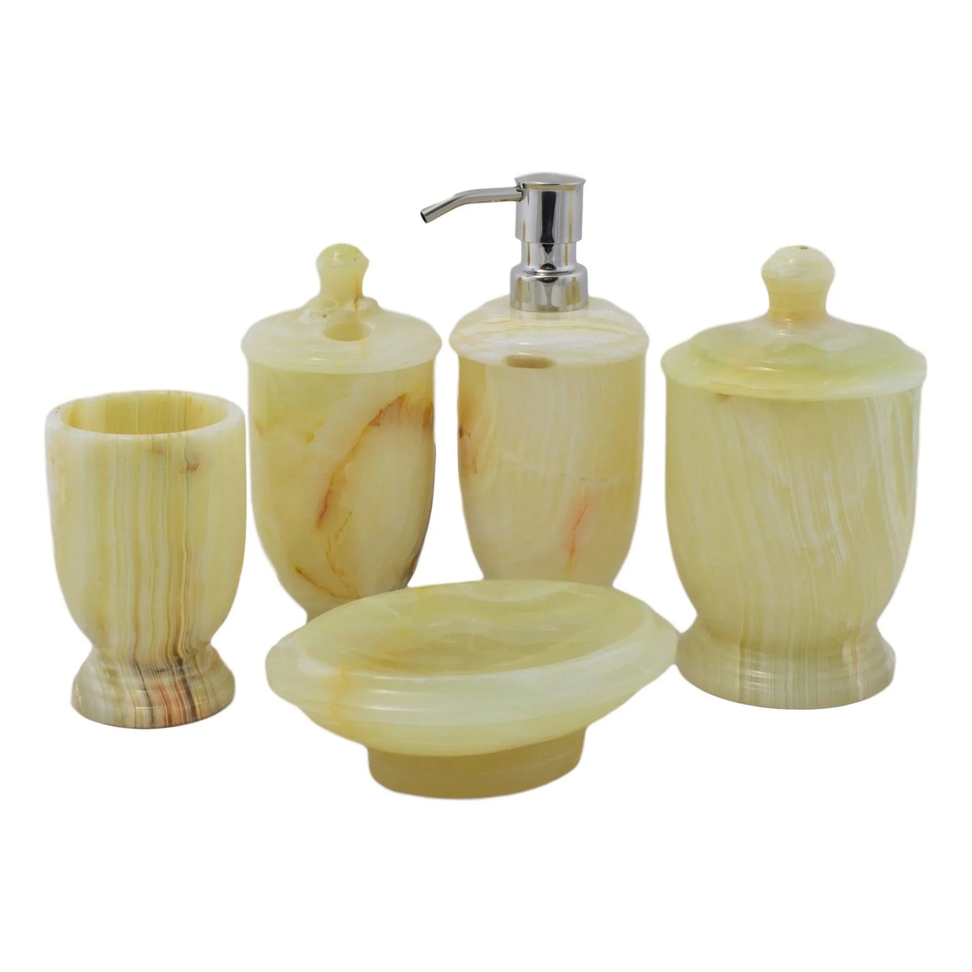 Bathroom Accessory Set of Elegant Pistachio Onyx - Nature Home Decor
