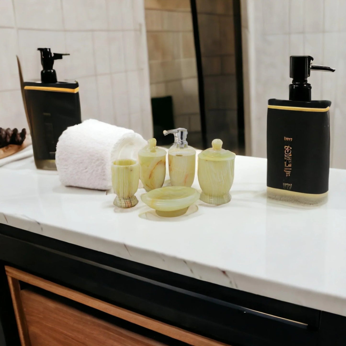 Bathroom Accessory Set of Elegant Pistachio Onyx - Nature Home Decor