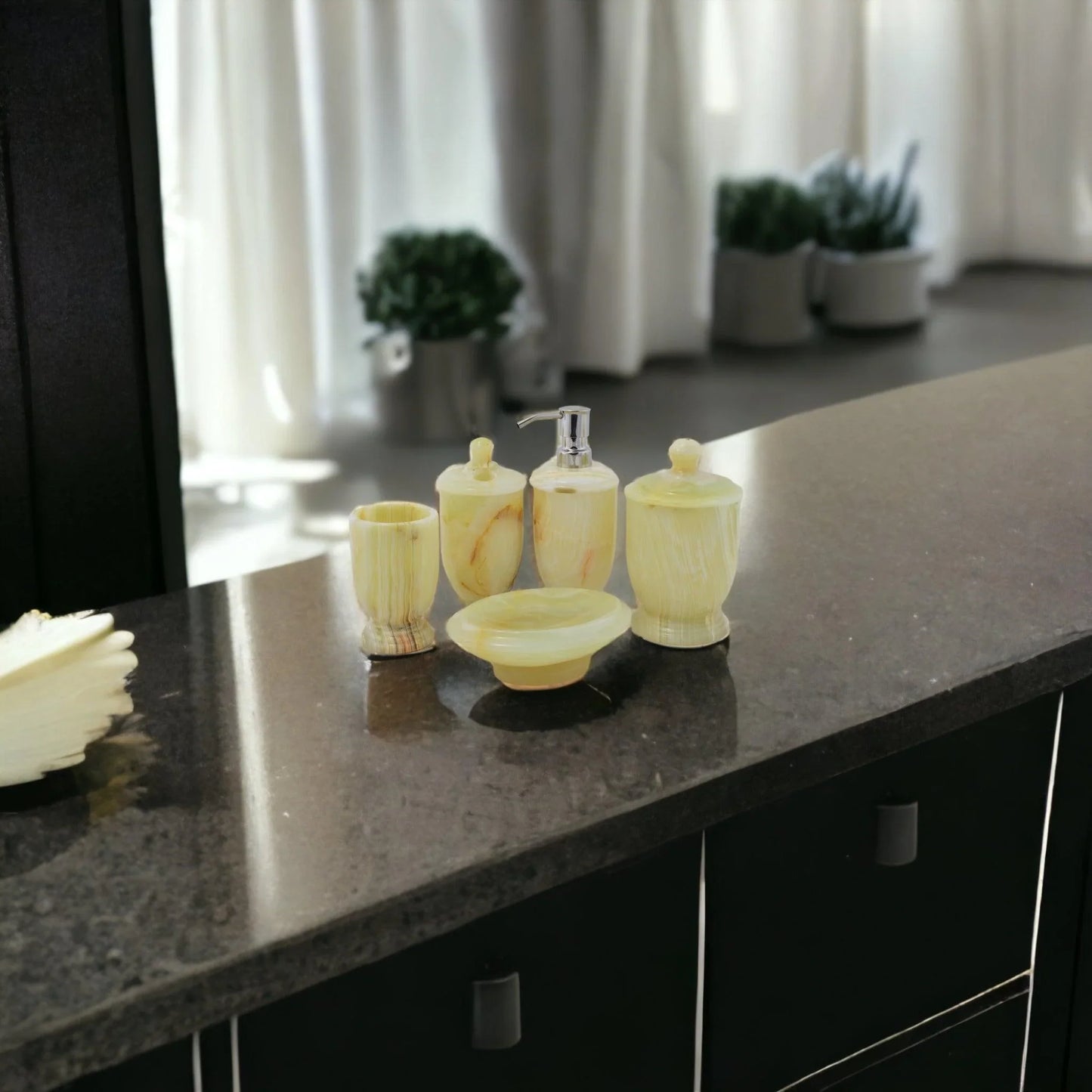 Bathroom Accessory Set of Elegant Pistachio Onyx - Nature Home Decor