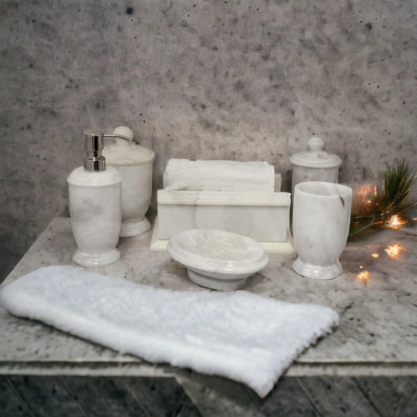 Bath Accessory Sets - White Marble Bathroom - Nature Home Decor