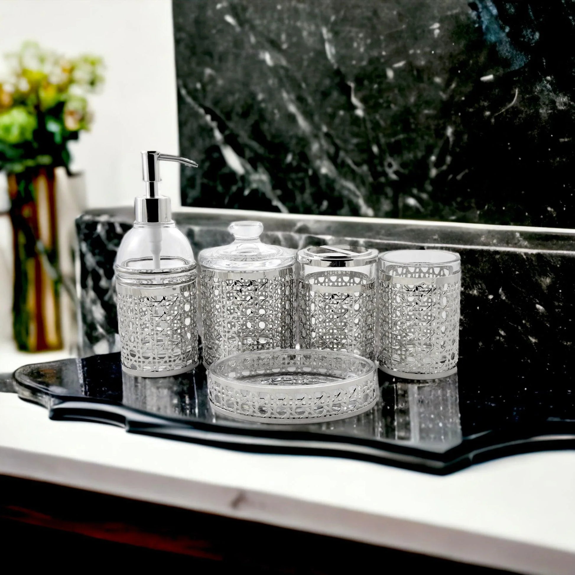 Complete Bathroom Sets | Glass 5-Piece Bathroom Set - Nature Home Decor