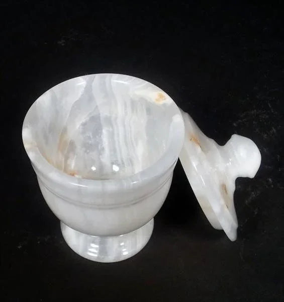 Bathroom Decor | White Onyx Cotton Swab Dispenser - Nature Home Decor