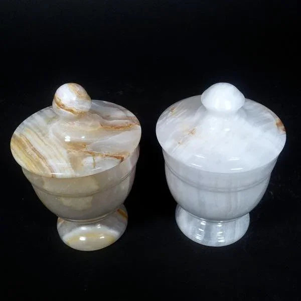 Bathroom Decor | White Onyx Cotton Swab Dispenser - Nature Home Decor