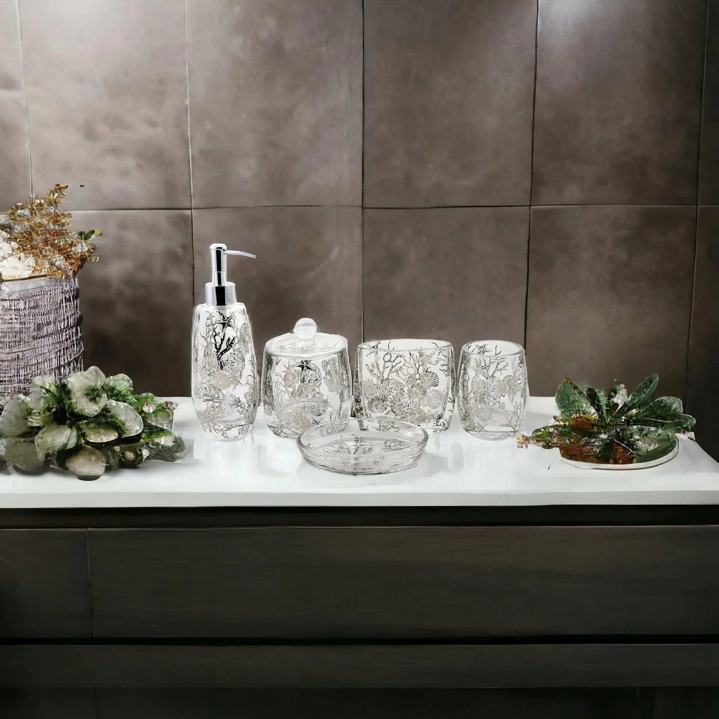 Bathroom Set of Glass in Antlers Design - Nature Home Decor
