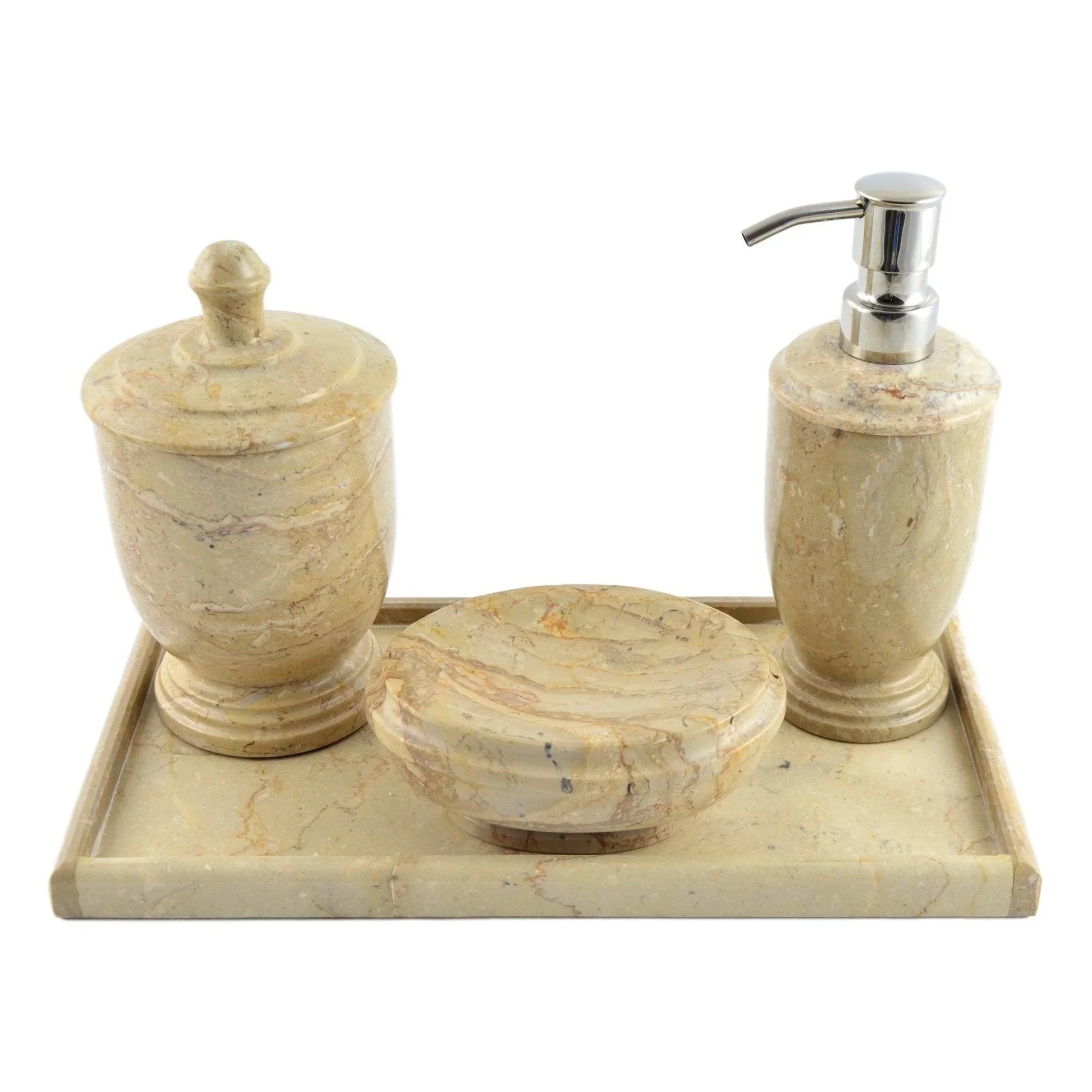 Elegant Bathroom Accessory Set of Sahara Beige Marble - Nature Home Decor
