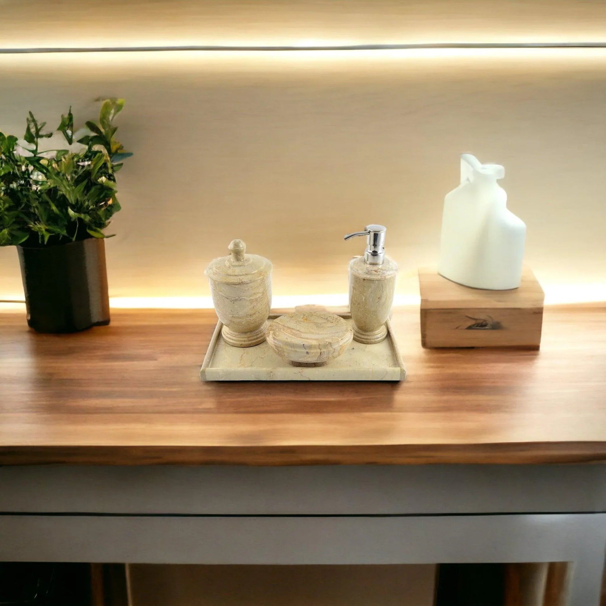 Bathroom Set of Sahara Beige Marble - Nature Home Decor