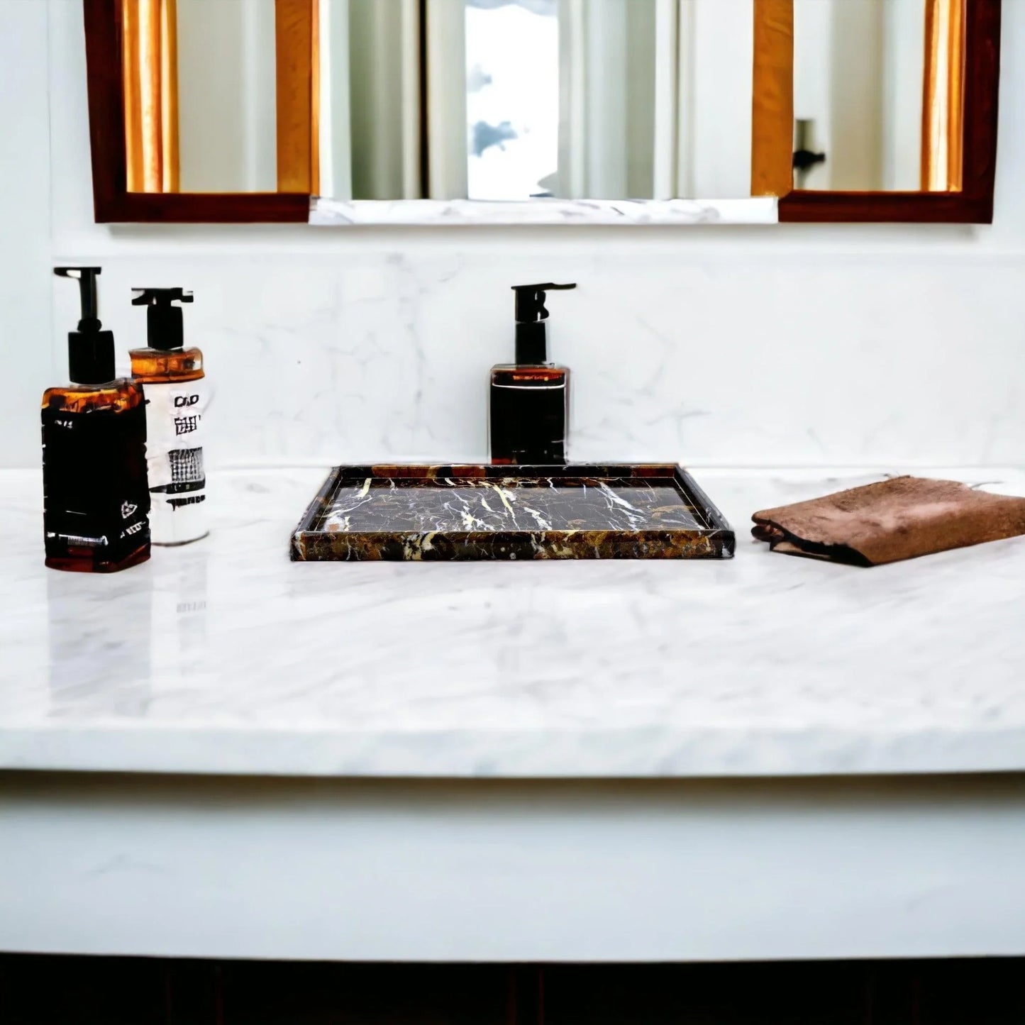 Bathroom Tray - Luxury Bathroom Vanity Tray of Michelangelo Marble - Nature Home Decor