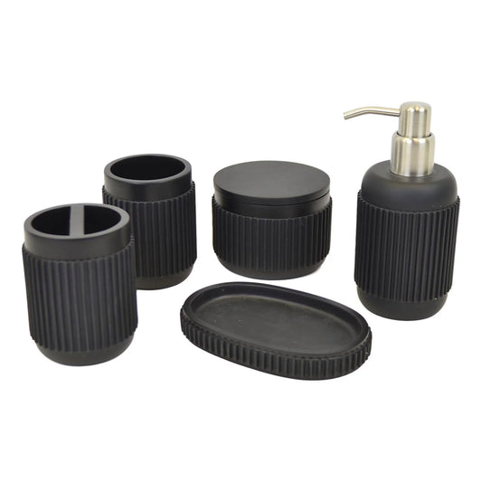 Bathroom Accessories Set of Black Ribbed Design | Rainbow Elite Collection - Nature Home Decor