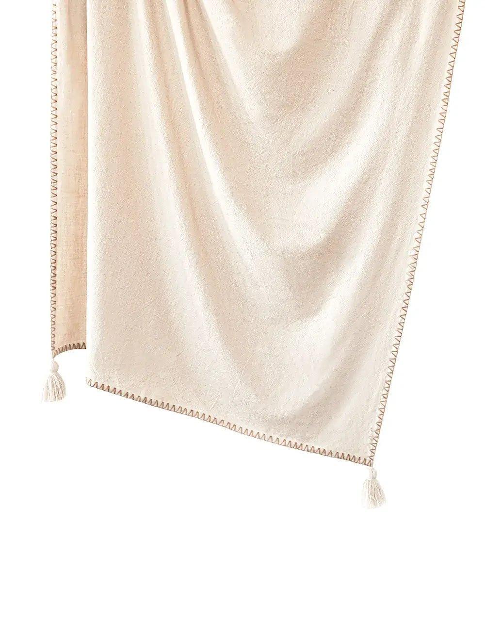 Blanket Stitch Throw with Tassels - Nature Home Decor