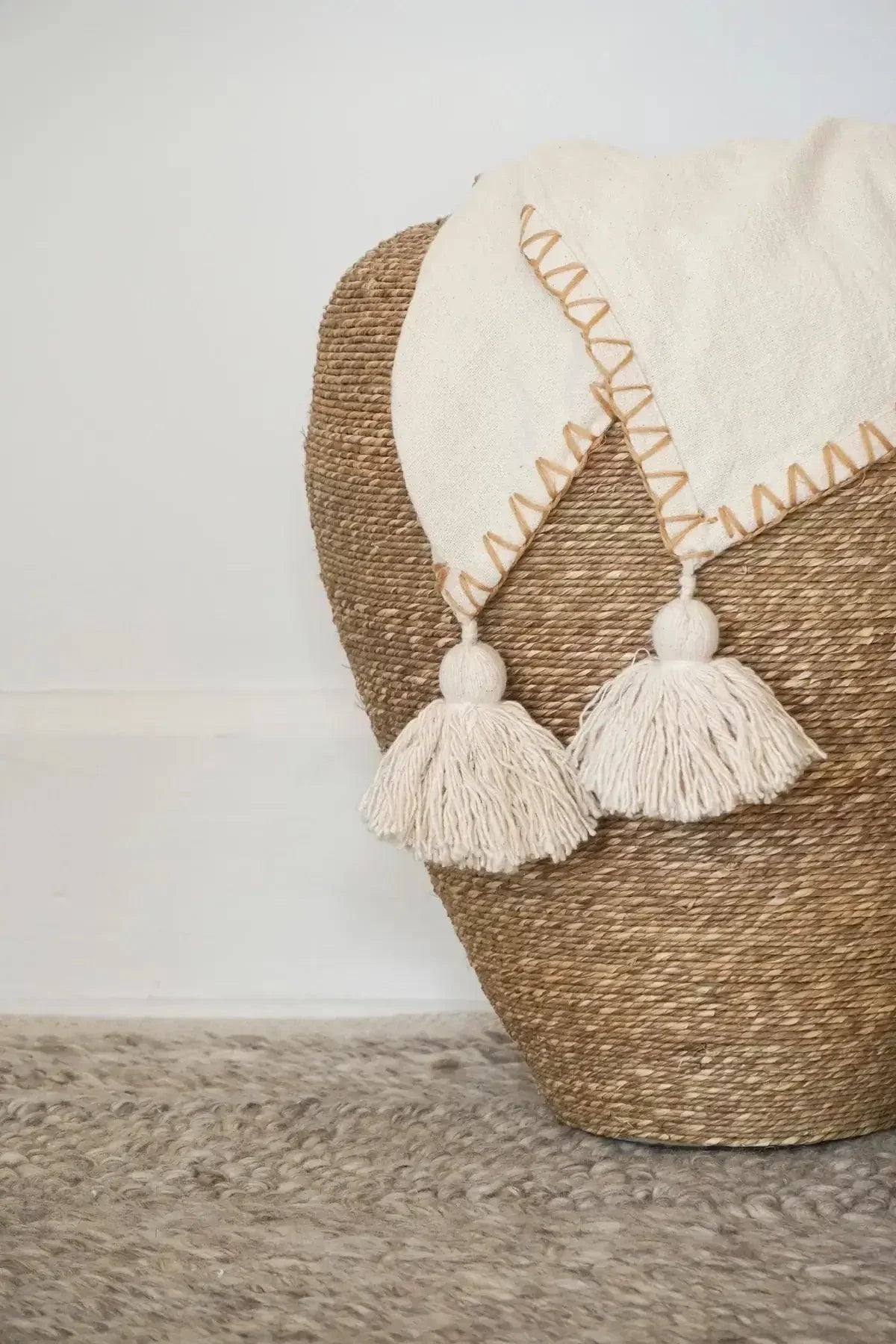 Blanket Stitch Throw with Tassels - Nature Home Decor