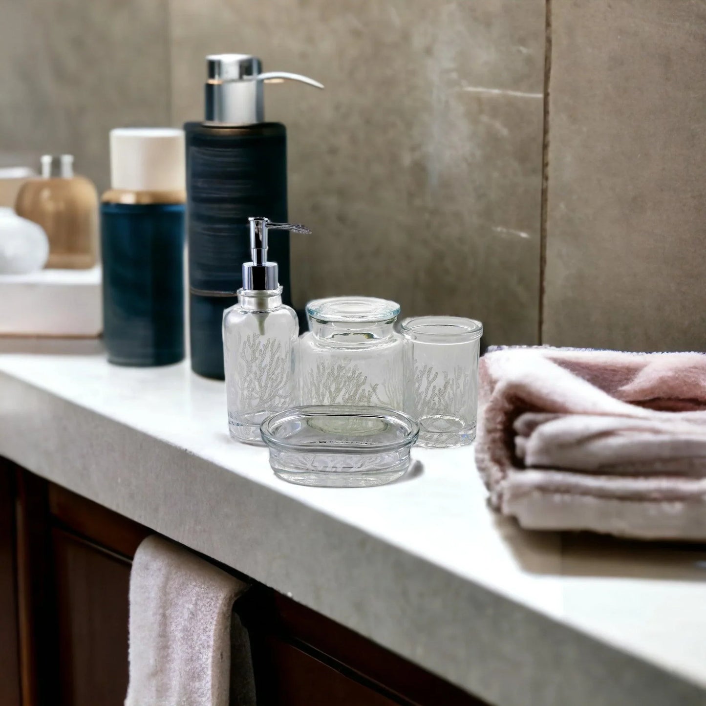 Clear 4-Piece Bathroom Accessory Set | Arctic Collection - Nature Home Decor