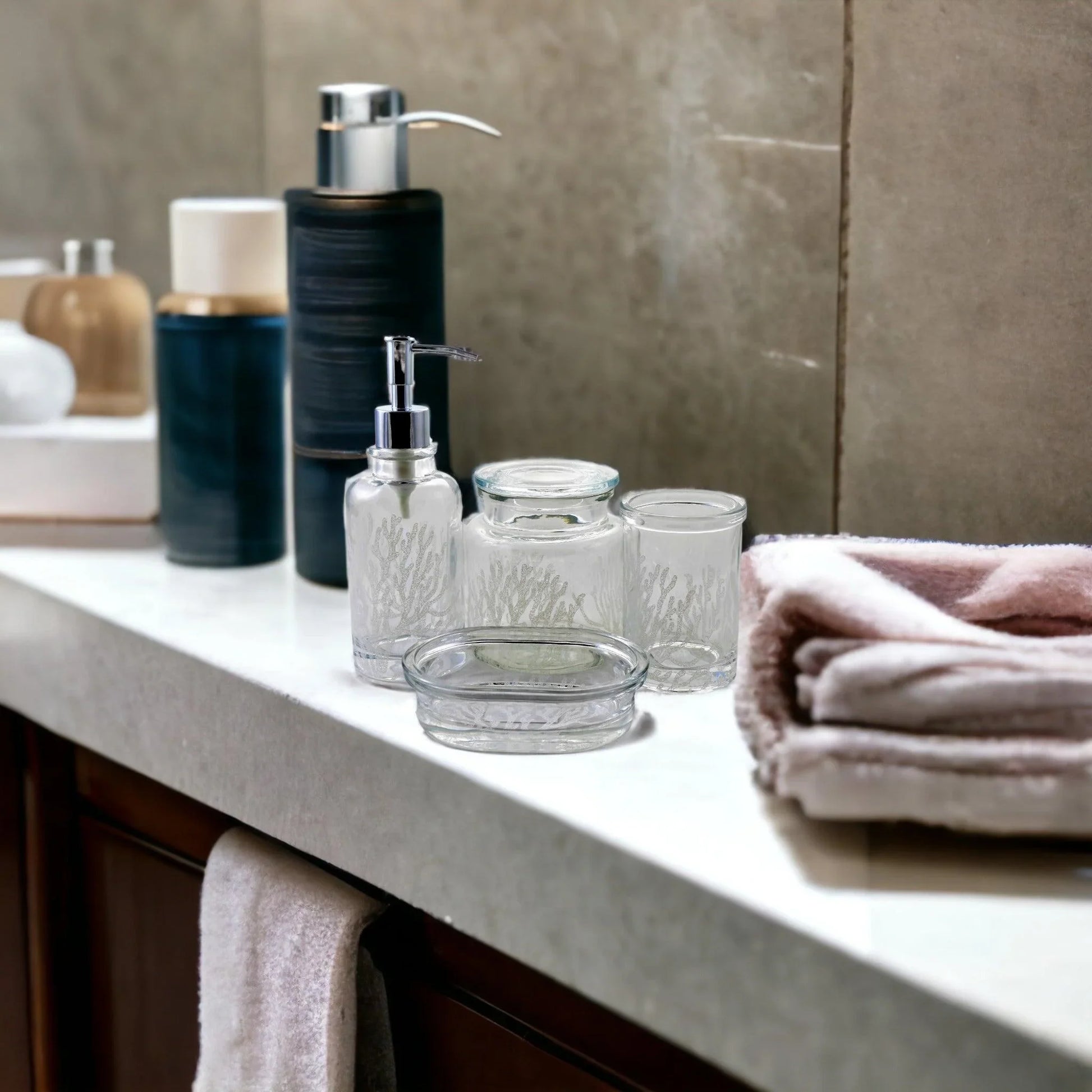 Clear 4-Piece Bathroom Accessory Set | Arctic Collection - Nature Home Decor