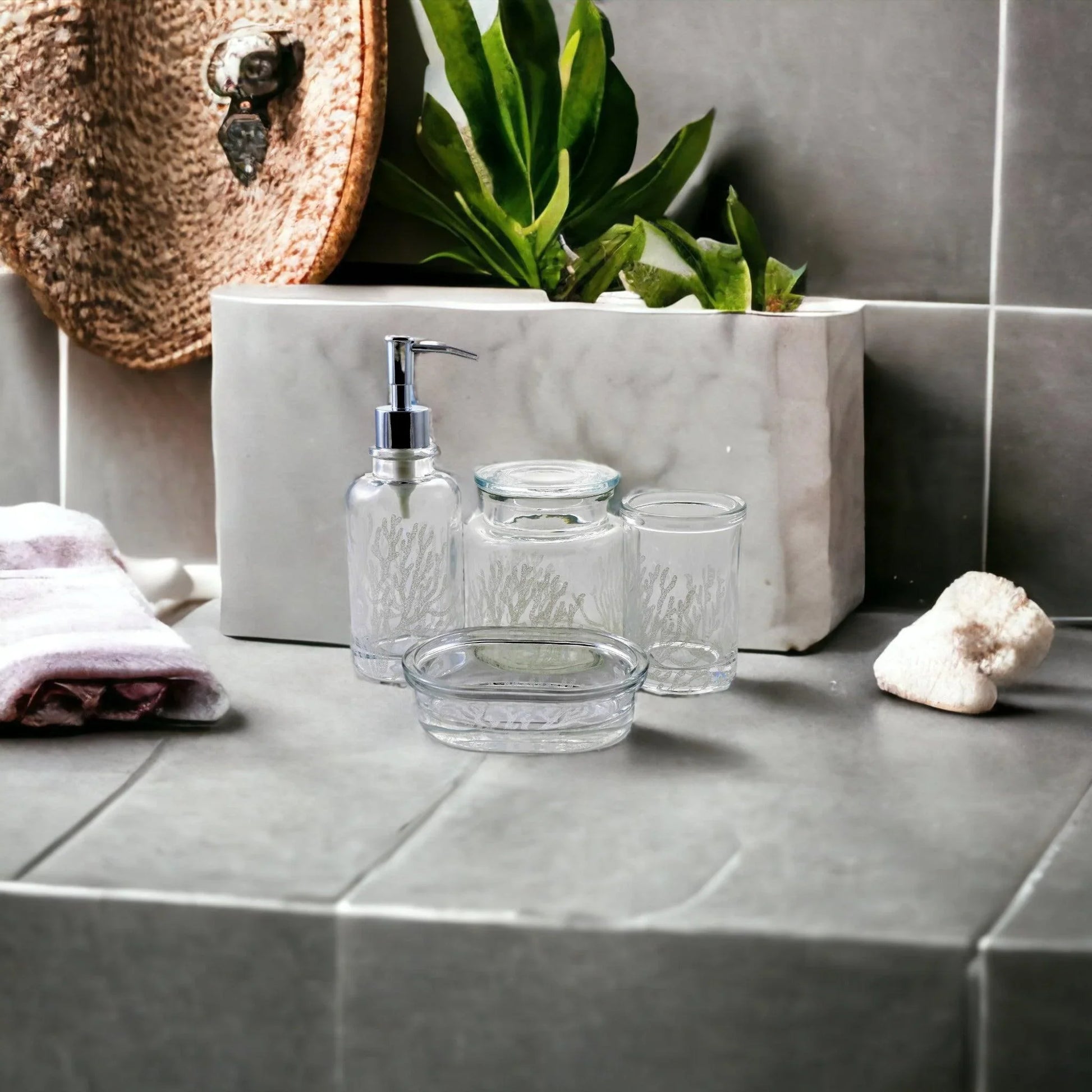 Clear 4-Piece Bathroom Accessory Set | Arctic Collection - Nature Home Decor