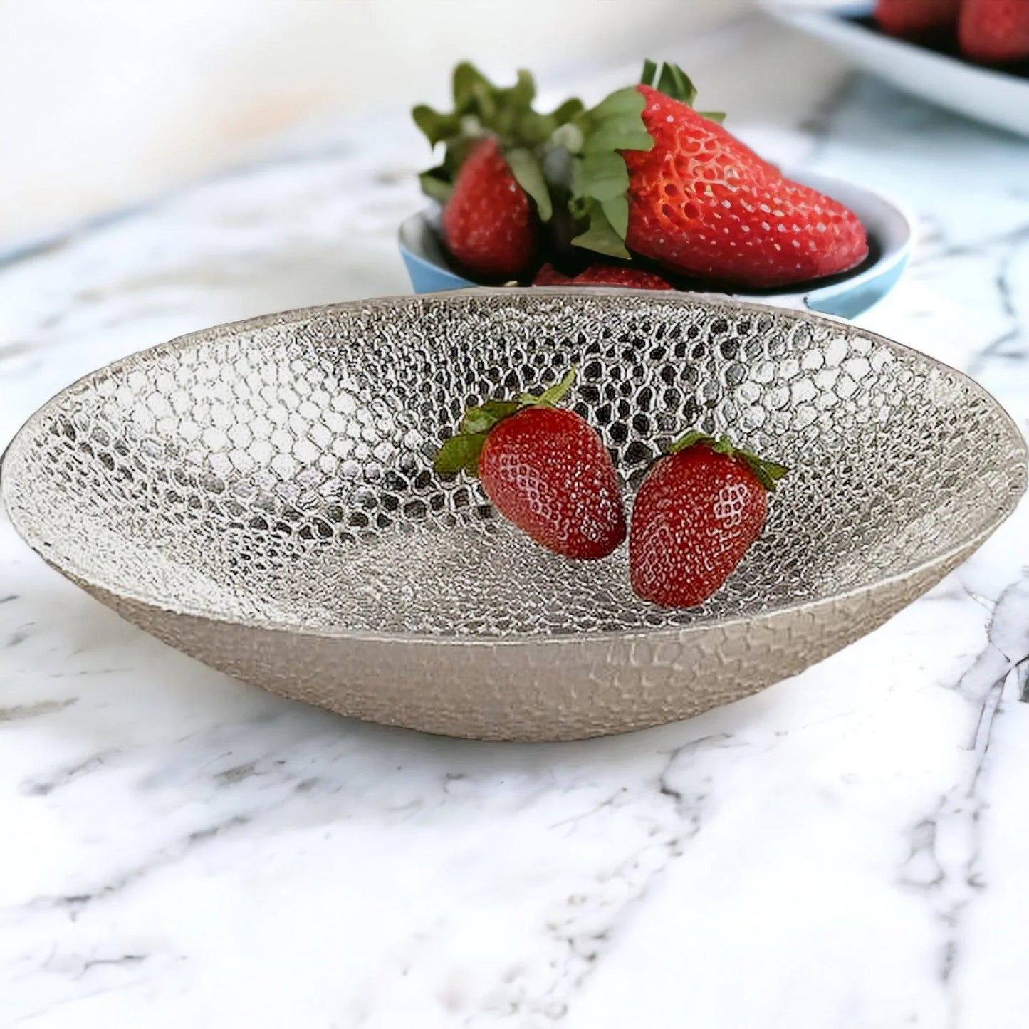 Crystal Fruit Bowl with Genuine Silver Leaf Snakeskin Pattern - Nature Home Decor