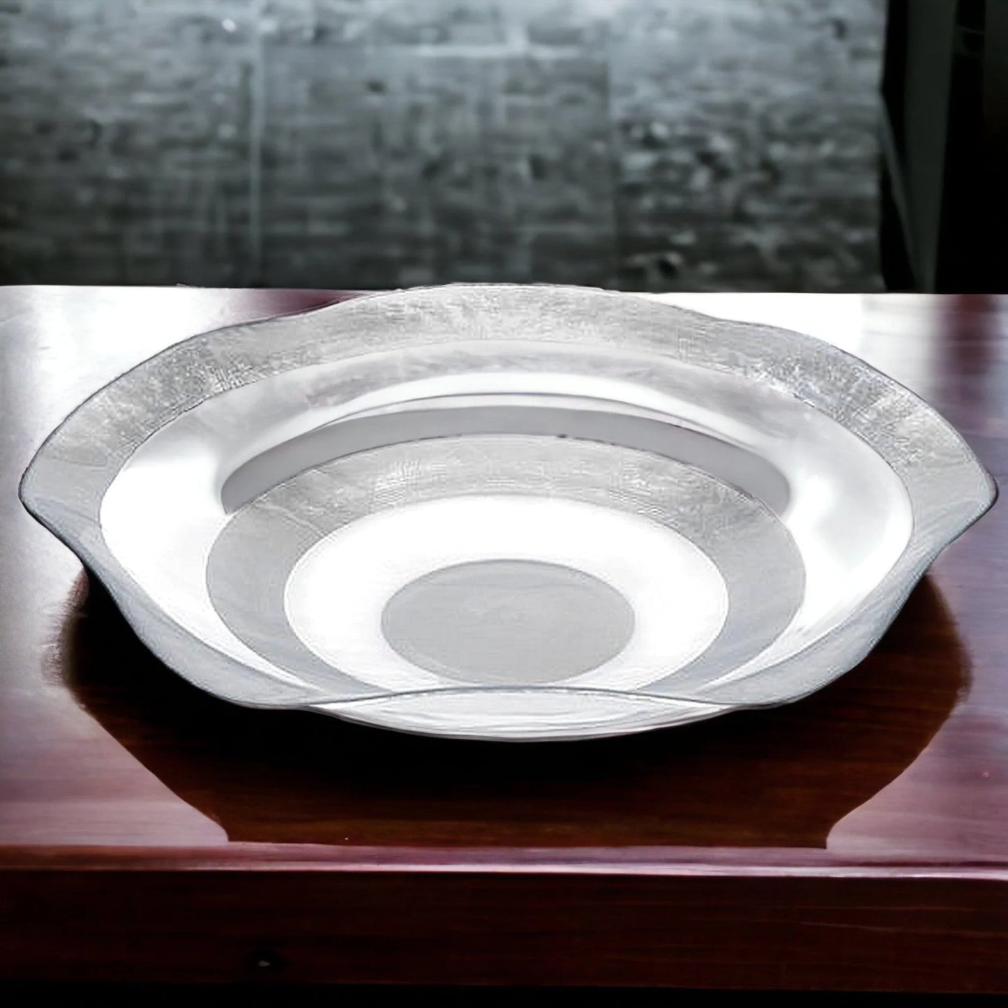 Crystal Glass 16 inches Decorative Bowl | Silverleaf Wave Design - Nature Home Decor