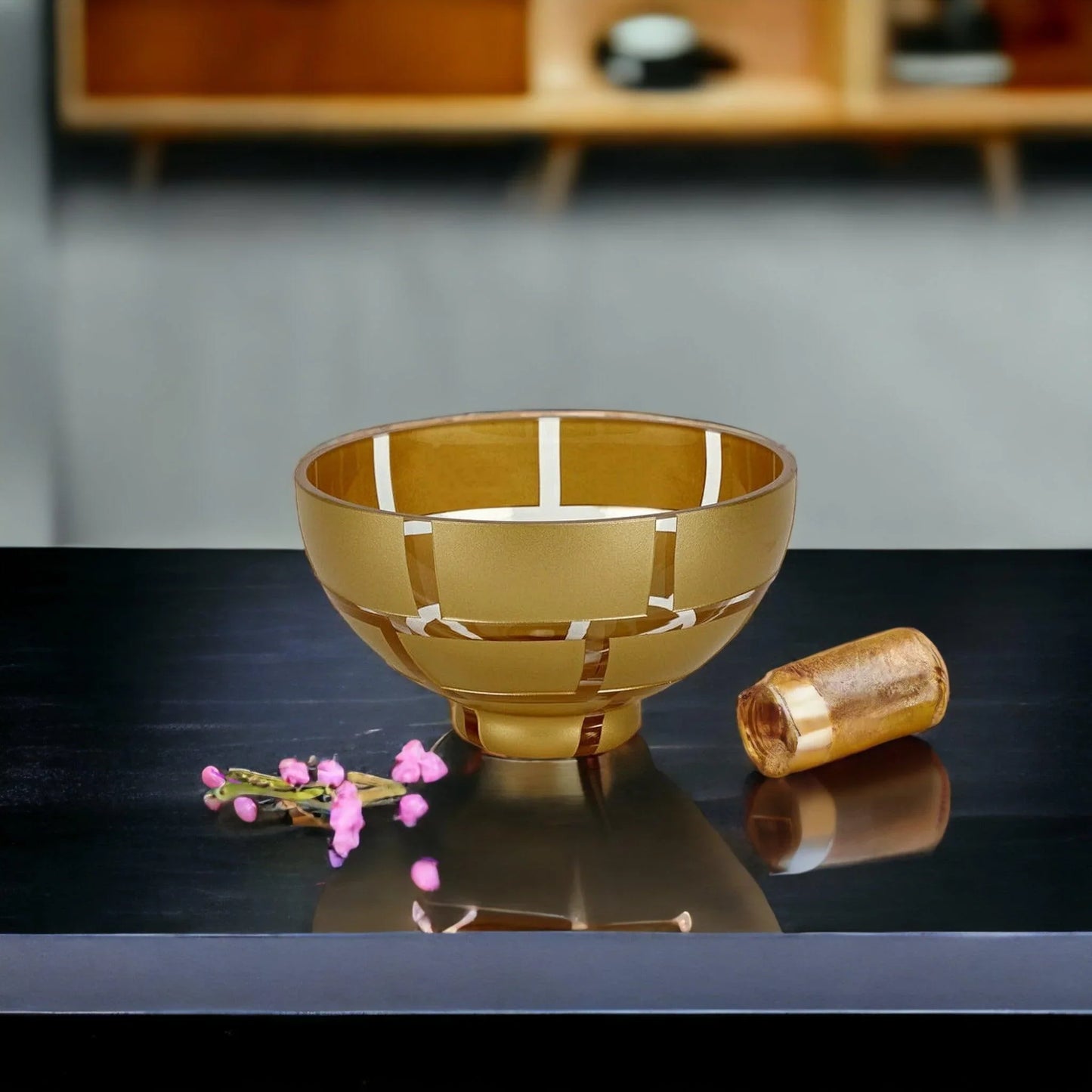 Crystal Glass Bowl with Genuine Antique Gold Leaf Wall - Nature Home Decor